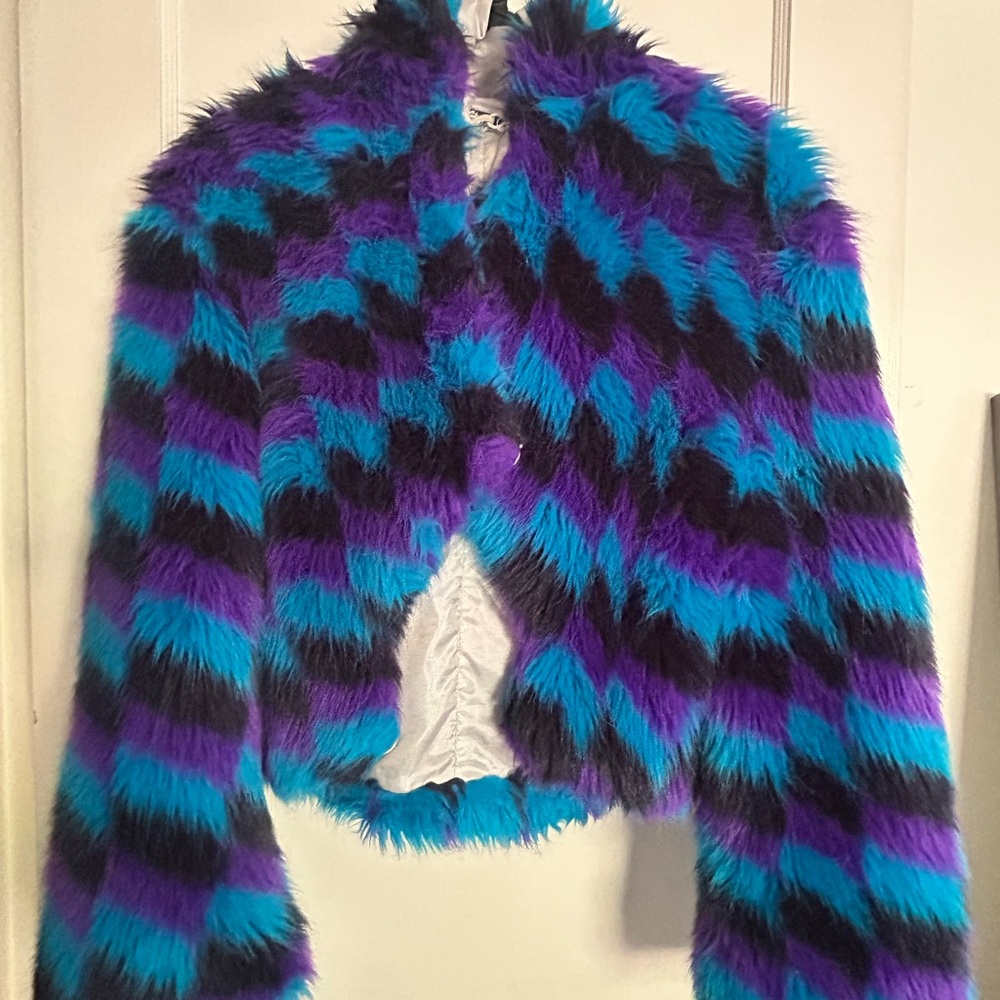 Stylish Furry Women's Teddy Jacket - Blue and Purple